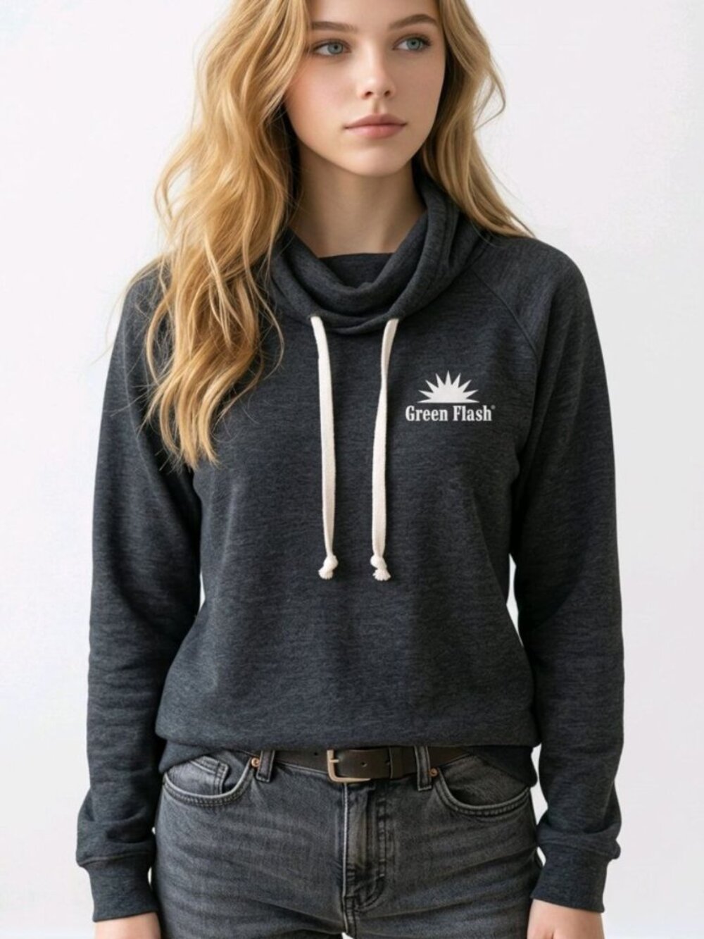 Green Flash Brewing Company Women's Medium Black Cowl Neck Draw String Hoodie
